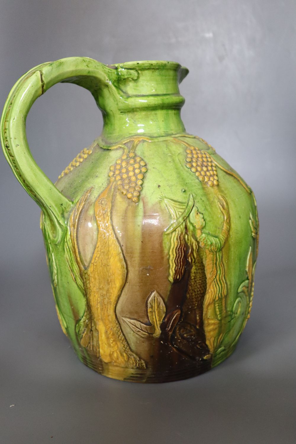 A large Castle Hedingham pottery inscribed beer jug, incised mark modelled by E. Bingham 1829 to 1901 October 1901, height 36cm